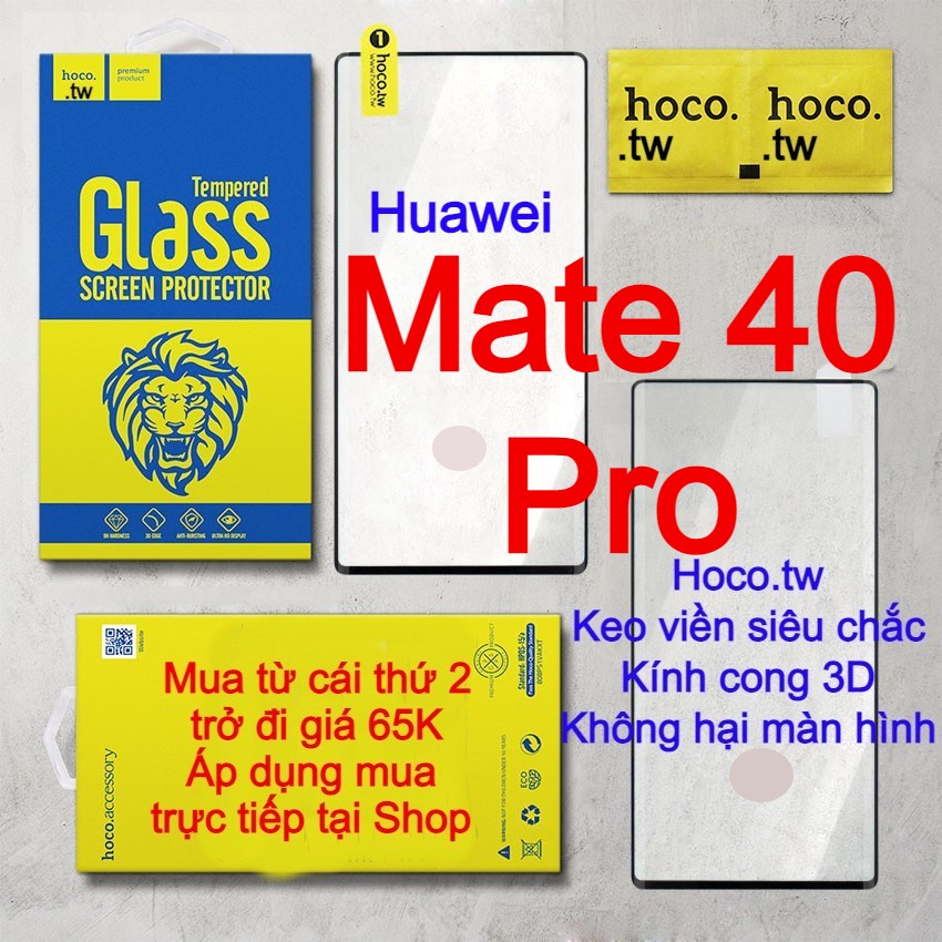 Kính cường lực Hoco.tw cho HUAWEI Mate 40 Pro keo viền siêu chắc,kính cong 3D theo màn hình