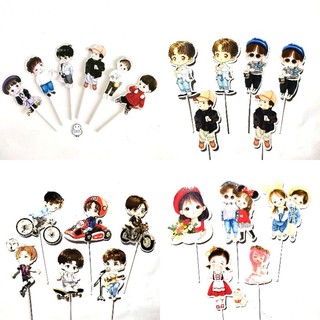 Bộ hình cắm giấy bé trai bé gái chibi trang trí bánh kem sinh nhật