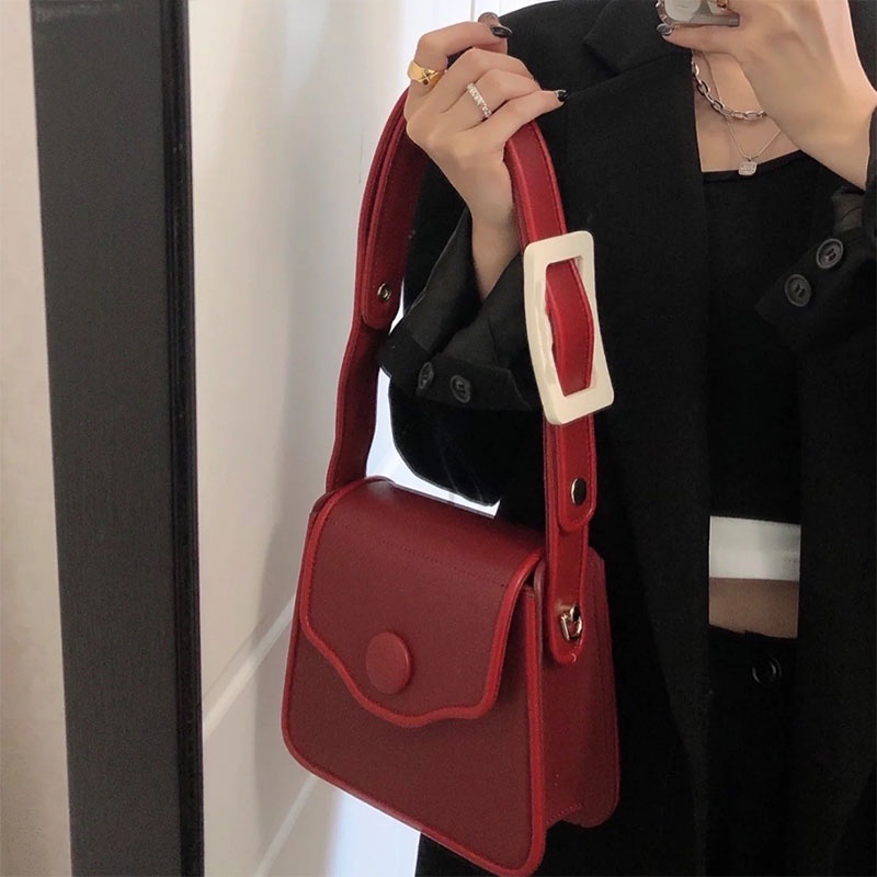 Mischa Túi Đeo Vai Bằng Da PU Cao Cấp Màu Trơn Phong Cách Cổ Điển Thời Trang Dễ Phối Đồ