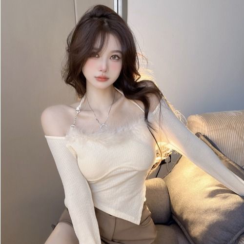 COZOK Áo Thun Tay Dài Cổ Suông Thời Trang Quyến Rũ Cho Nữ