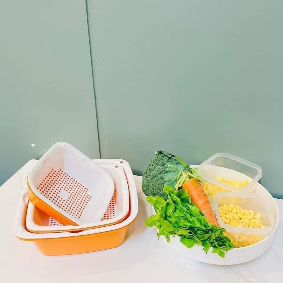 Set 6 món 3 rổ nhựa Ecoco 3 chậu đa năng dày dặn lắm luôn