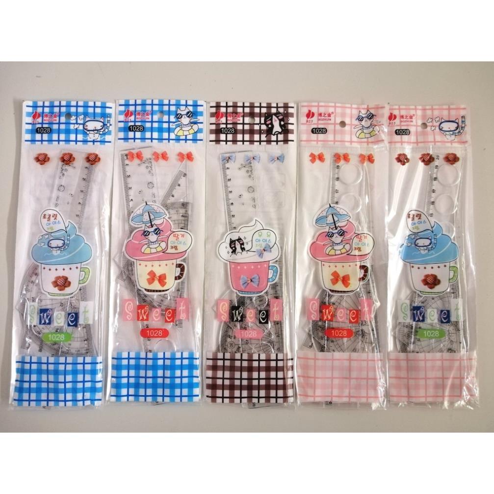 Thước Kẻ Cute Bộ Full Combo 4 Món Có Túi Đựng Họa Tiết Dễ Thương Cho Học Sinh - Vy Shop