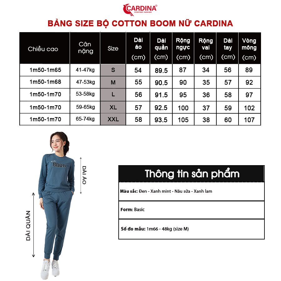 Đồ Bộ Nữ Thu Đông 𝐂𝐀𝐑𝐃𝐈𝐍𝐀 Chất Cotton Organic Cao Cấp In Chữ Quần Dài Áo Dài Bo Gấu Kiểu Dáng Thể Thao 2BTF07