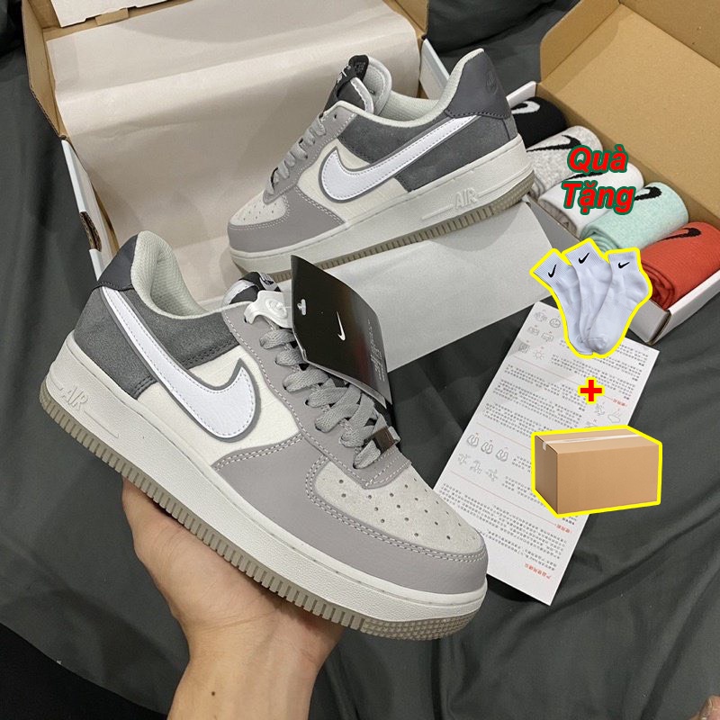 Giày Thể Thao_Nike Air Force 1 Xám Trắng Da Lộn, AF1 Xám Lông Chuột Phối Màu Chất Đủ Size 36-43