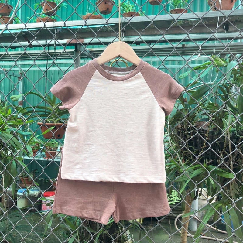 Bộ cộc tay cotton xuất phong cách hàn quốc cho bé trai bé gái