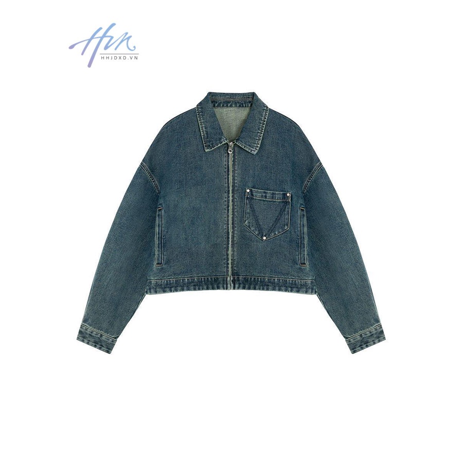 Áo Khoác Denim Cổ Bẻ Dáng Ngắn Phong Cách Hong Kong Thời Trang Mùa Thu 2022 Mới