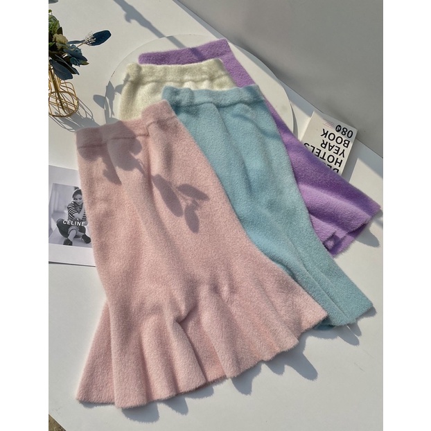 ✿мᴇι✿ Chân váy len lông thỏ đuôi cá dáng dài A109