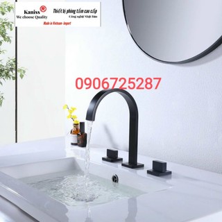 Vòi lavabo nóng lạnh 3 chân sơn tĩnh điện màu đen kaniss,hàng chính hãng bh 5 năm
