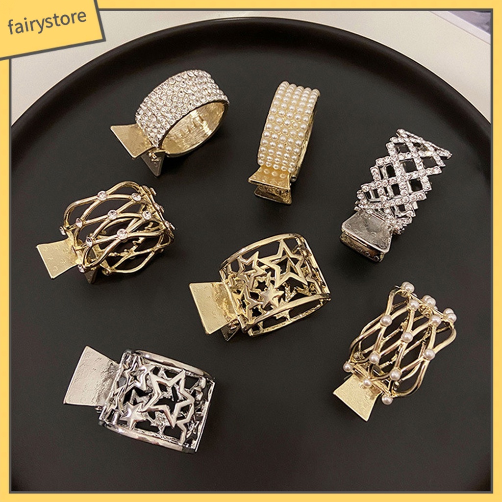 Kẹp Tóc Càng Cua Cố Định Tóc Đuôi Ngựa Bằng Thép Không Gỉ Đính Kim Cương Giả Tinh Tế Chống Trượt Cho Nữ