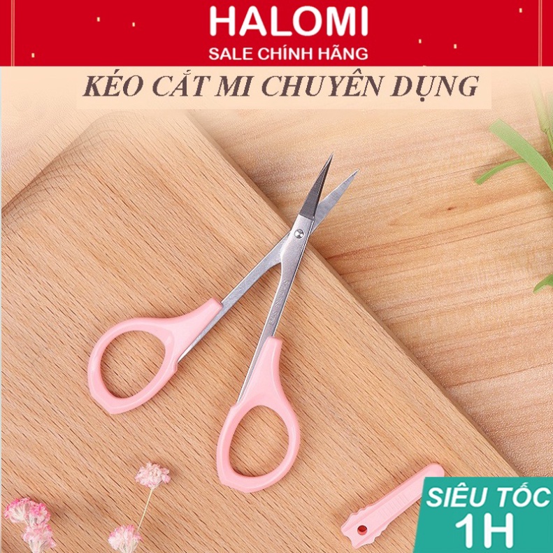 Kéo cắt mi mắt đầu cong HALOMI chuyên dụng cho makeup cắt tỉa lông mi bằng thép siêu bền an toàn  TRANCI