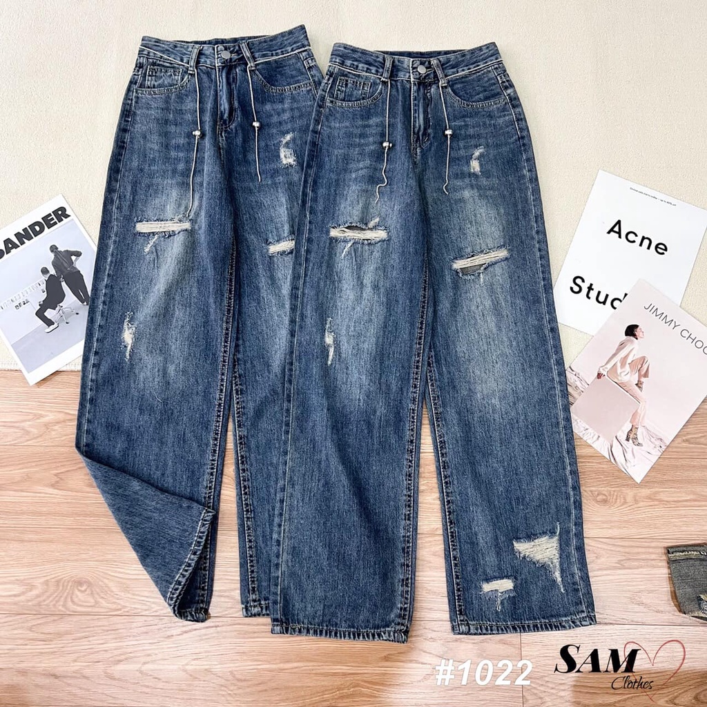 Quần jeans suông kèm đai xích 1022