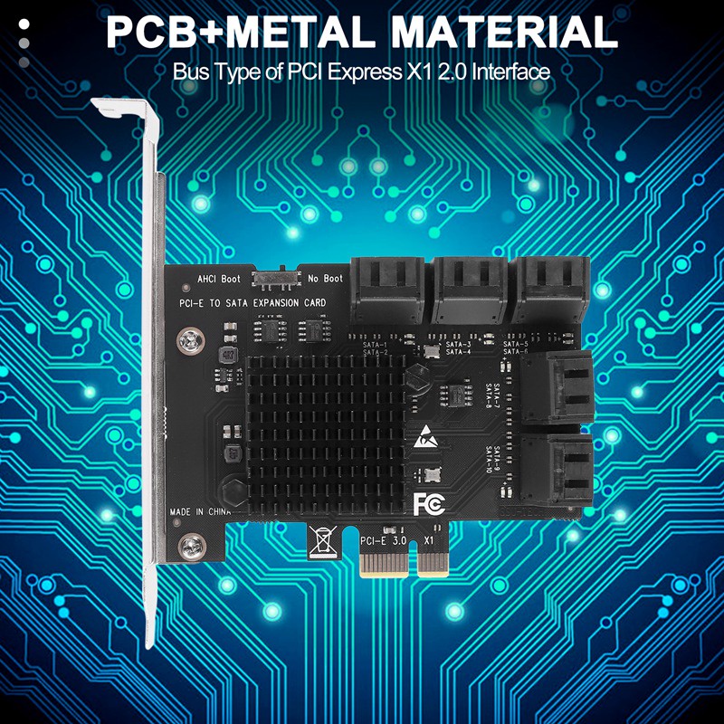 Card Mở Rộng 10 Cổng SATA 3.0 Sang PCIe X1 SATA 3 6G Kèm Tản Nhiệt Cho Windows