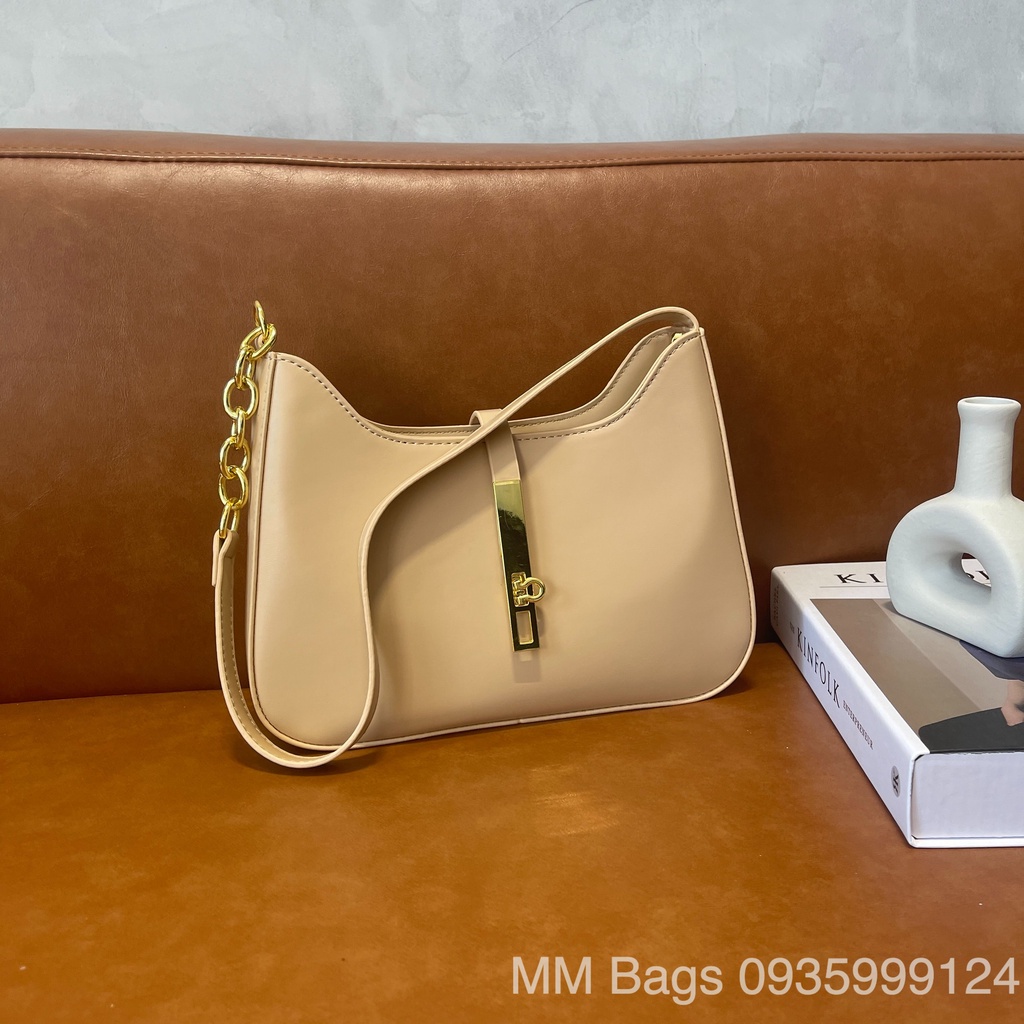 Túi kẹp nách công sở mới MM Bags túi đeo vai nữ dây da phối xích 2022 KNE78