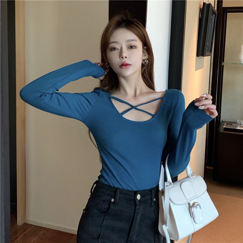 IELGYÁo Thun Nữ Dài Tay Màu Sắc Trơn Phong Cách Hàn Quốc