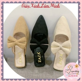 Sục nữ ♥️freeship♥️ dép sục nữ da lộn mềm mại đính nơ siêu xinh 66