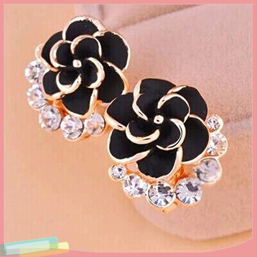 Đôi Khuyên Tai HìNh Hoa Sơn Trà ĐíNh Kim Cương Giả NhiềU MàU ThờI Trang Cho Nữ