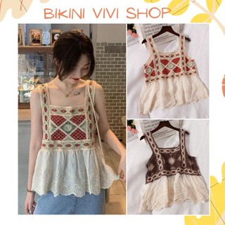 Bikini len đi biển, áo ren quảng châu thổ cẩm