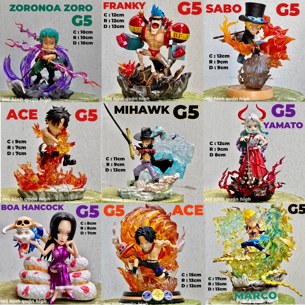 Mô hình G5 hàng F1 One Piece - Ace Luffy Boa hancock Franky Mihawk Sabo Law Yamato Zoro Marco Doflamingo Kata