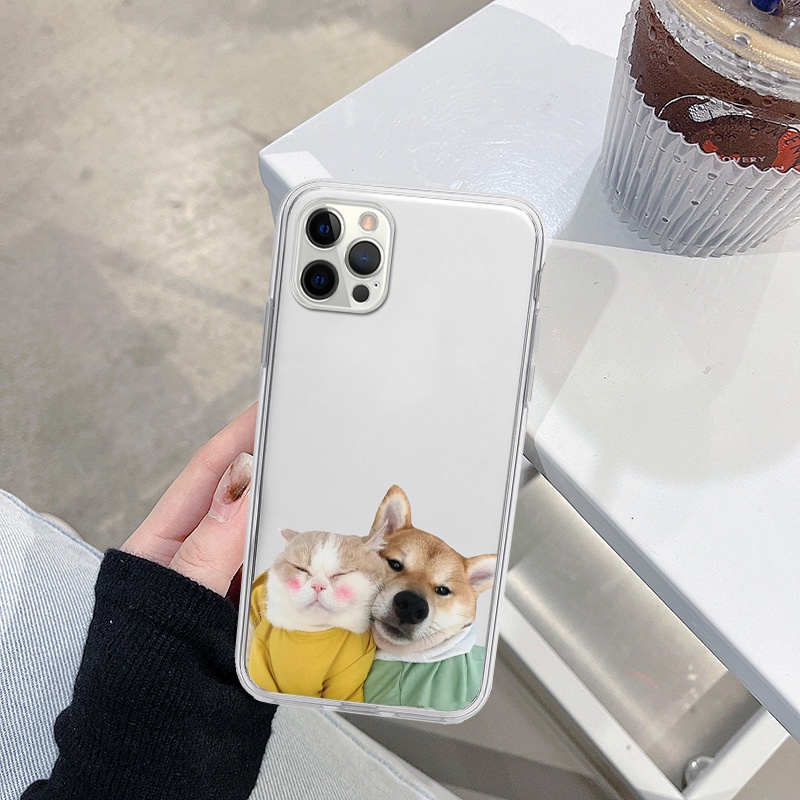 Ốp điện thoại chó mèo áo đôi ốp vuông bảo vệ cam 6/6splus/7/7plus/8/8plus/x/xr/xs/11/12/13/14/pro/max/plus/promax