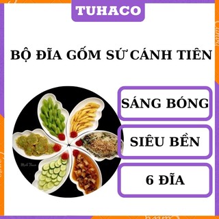 Bộ đĩa gốm sứ hình cánh tiên dày dặn bày cỗ cao cấp Tuhaco