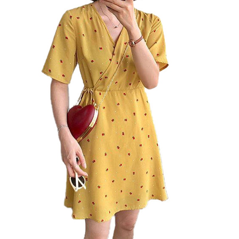 Đầm Midi Chữ A Tay Ngắn Cổ Chữ V Khoét Sâu In Họa Tiết Hoa Kèm Thắt Lưng Thời Trang Quyến Rũ Cho Nữ