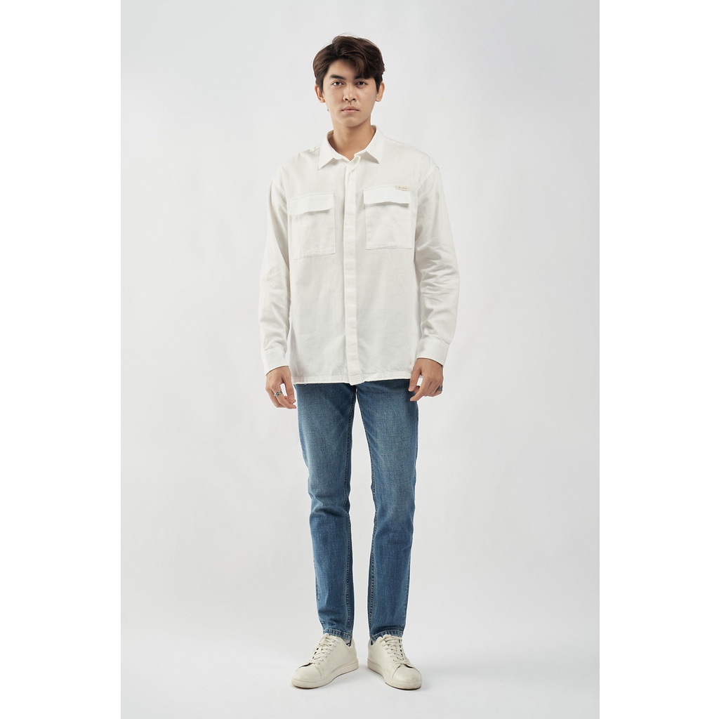Áo sơ mi nam màu Trắng OVERSIZE 2 túi