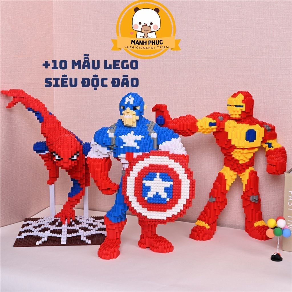 Đồ chơi lego lắp ráp mô hình nhân vật size lớn 35cm đến 45cm, với các nhân vật nổi tiếng và bearbrick dễ thương.