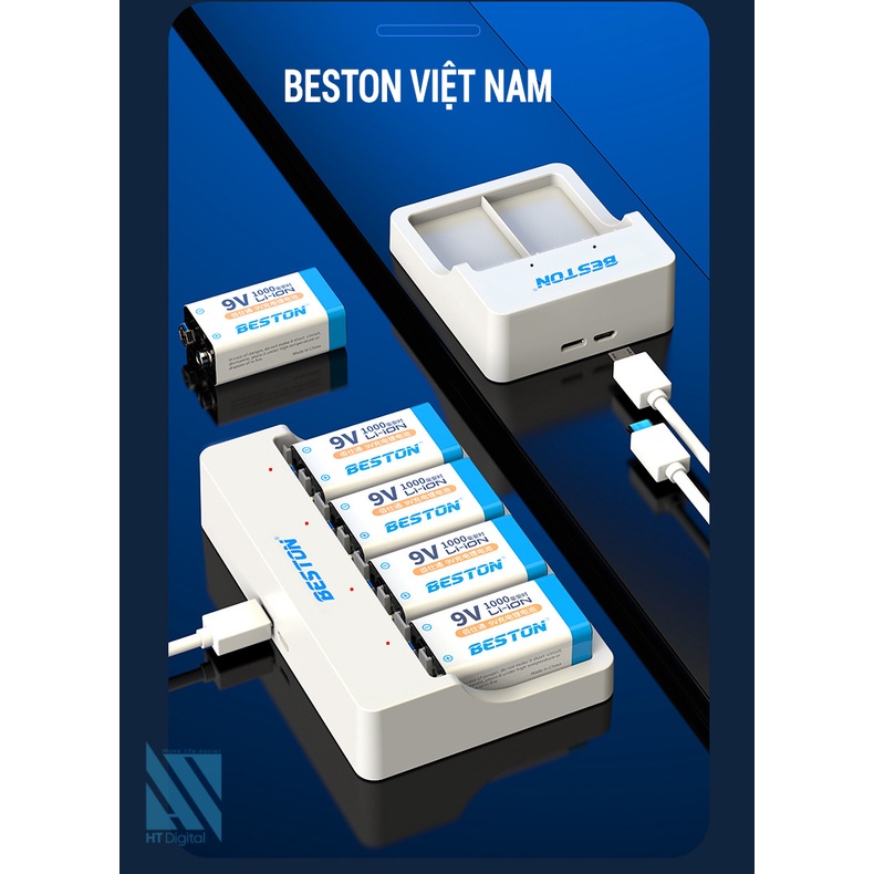 Bộ pin sạc 9V Beston M7023 Ni-MH/Lithium dùng cho micro karaoke, đồng hồ đo điện, đồ chơi, đèn pin