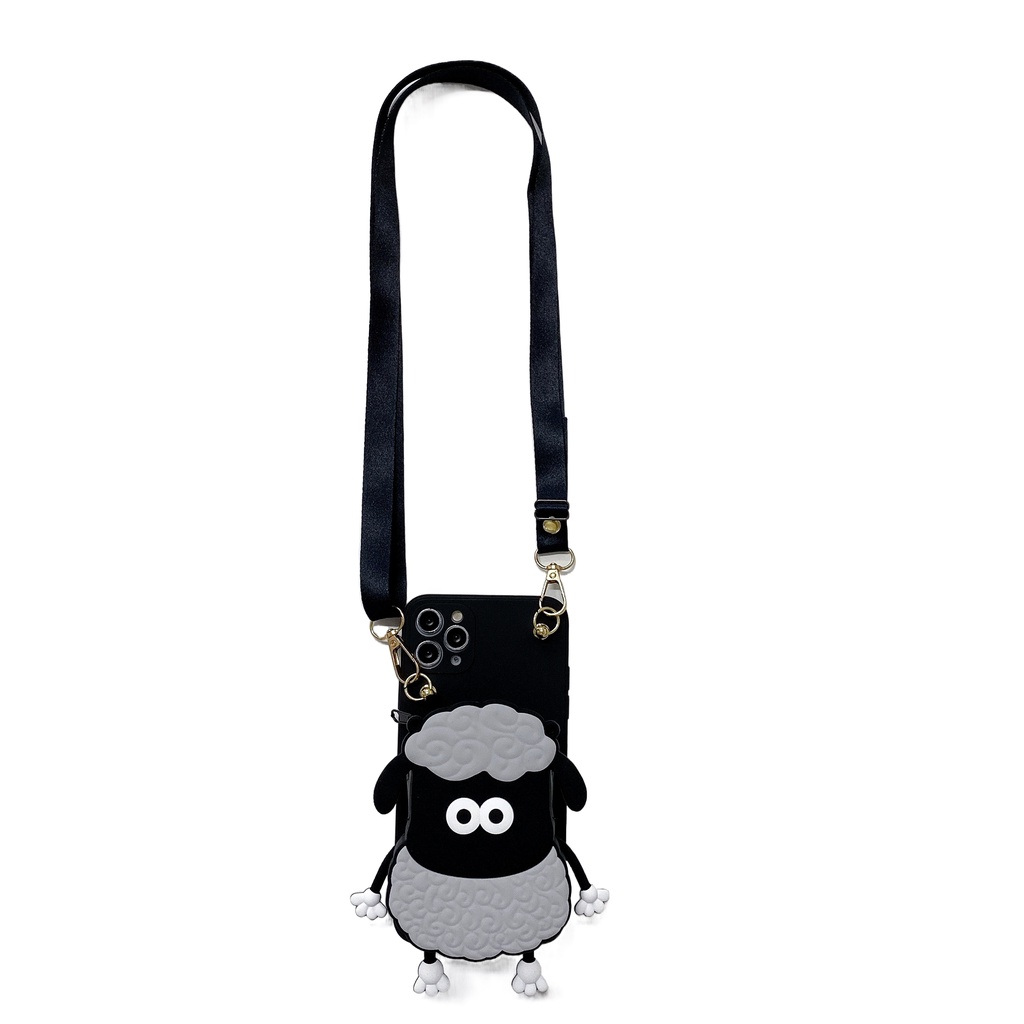 Ốp Điện Thoại Silicon Kèm Ví Và Dây Đeo Hoạt Hình Cho IPHONE 14 13 Pro MAX 5 5S 5SE 6 6S 7 8 PLUS XS MAX XR 11 12