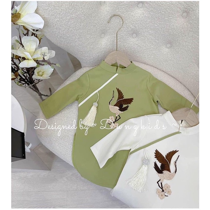 Áo dài bé trai chất nhung tăm 9-20kg