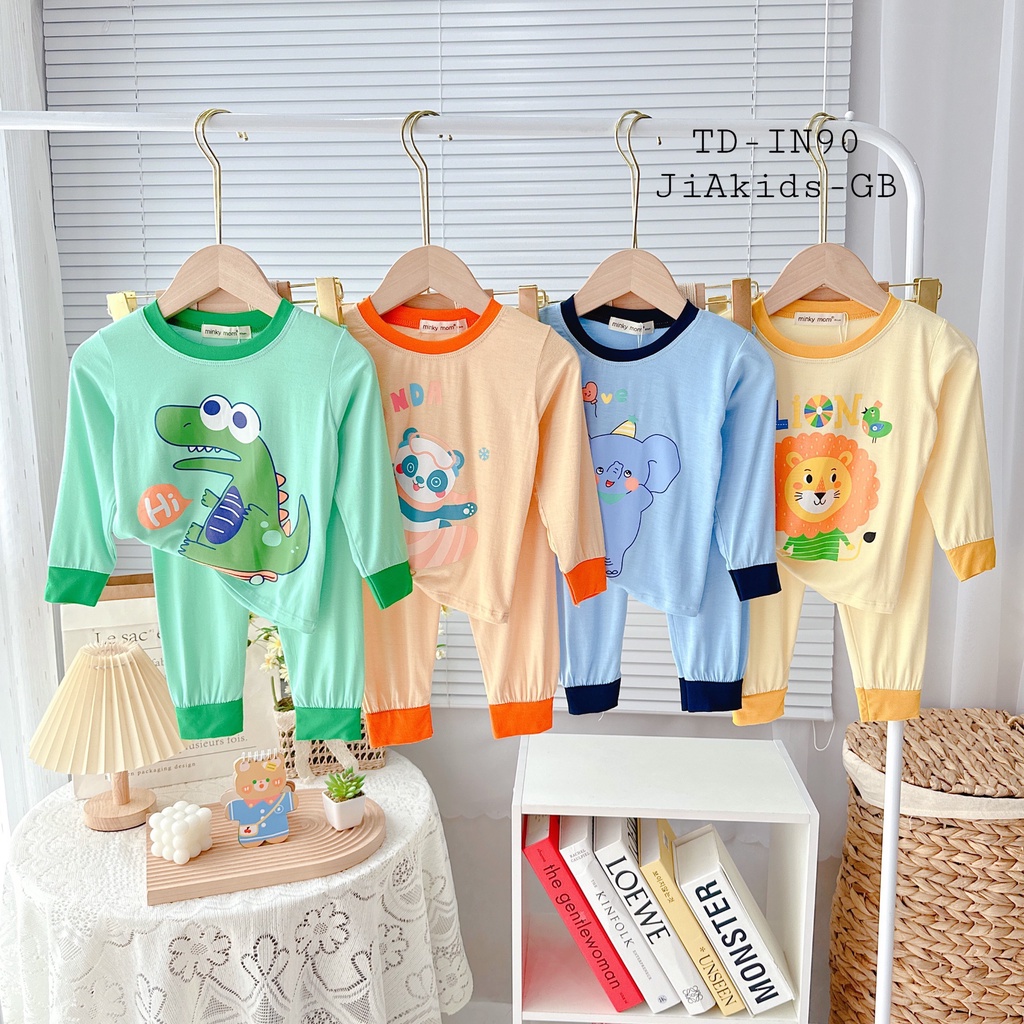 Bộ Dài Tay Thun Lạnh In Hình Viền Màu Minky Mom Cho Bé Trai Bé Gái Từ 7