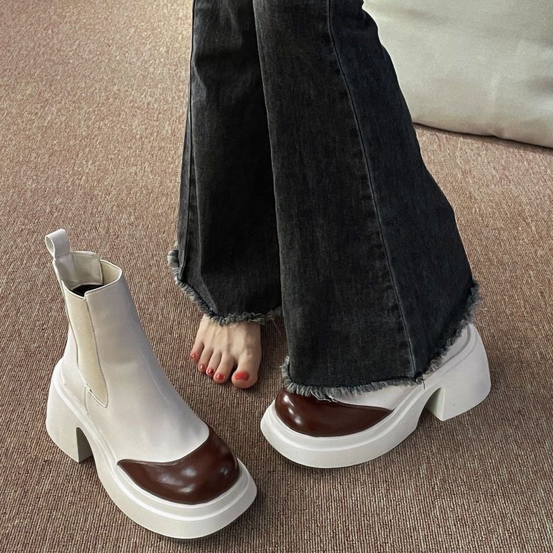Giày boot nữ cao cổ đế vuông cao cổ phối chun phong cách cá tính