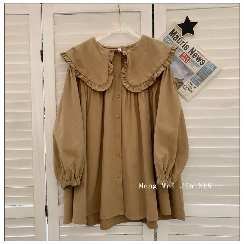 Đầm Sơ Mi Tay Phồng Cổ Búp Bê Màu Trơn Thời Trang Mùa Đông 2022