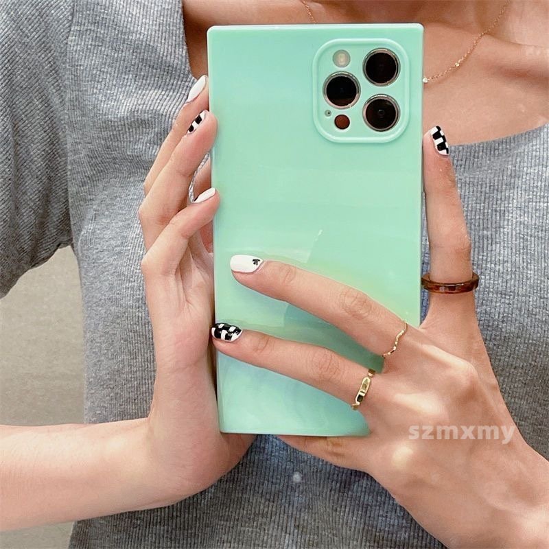 Ốp Điện Thoại Viền Vuông Màu Kẹo Huỳnh Quang Cho Iphone 14 12 13 11 Pro X / XS Max XR 7 8 14plus