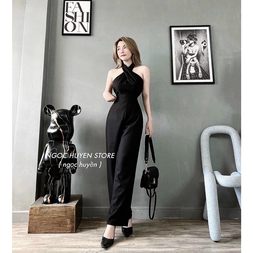 Jumpsuit Cổ Yếm Đi Tiệc, Sét Bộ Dài Ôm Eo