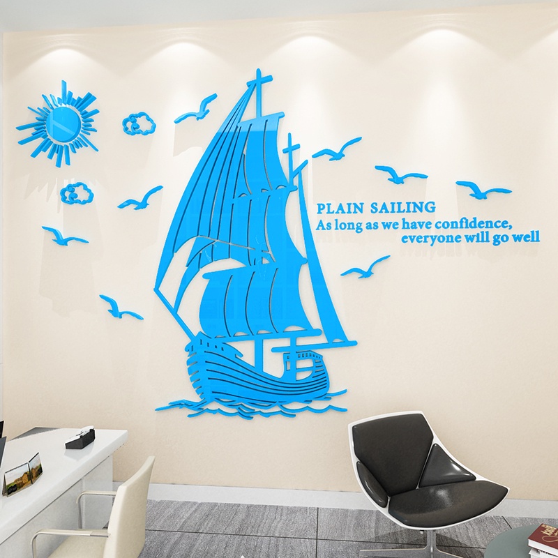 Miếng Dán Tường 3D Bằng Acrylic Chống Thấm Nước Hình Thuyền Buồm Độc Đáo Trang Trí Nhà Cửa / Văn Phòng