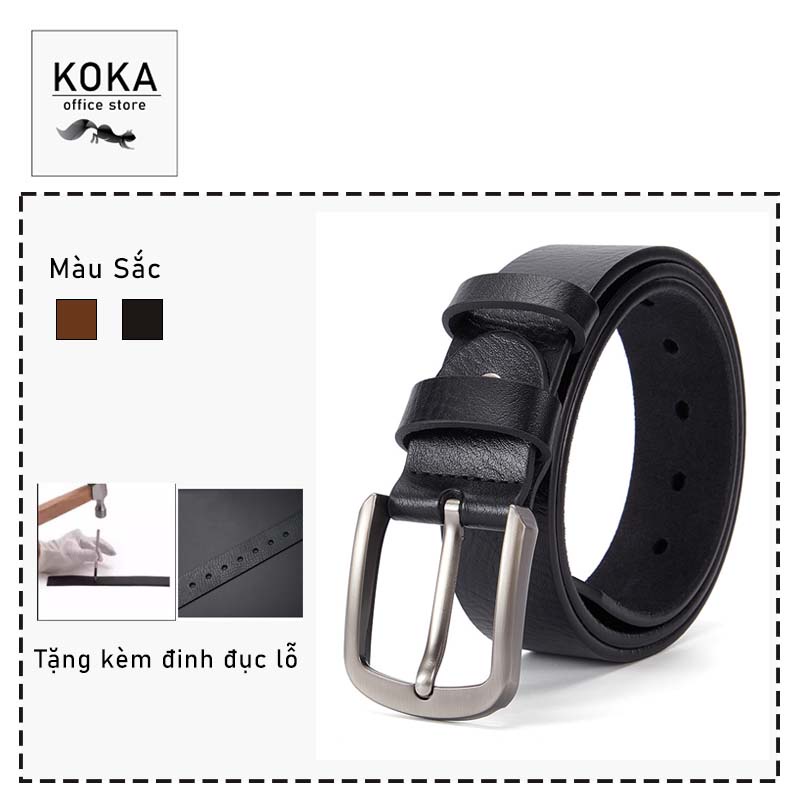 Thắt Lưng Nam Da Bò Đầu Khóa Kim TL02 Phong Cách Lịch Lãm Dây Nịt Nam Cao Cấp Hàng Chuẩn Đẹp Độ Bền Cao - Koka Store