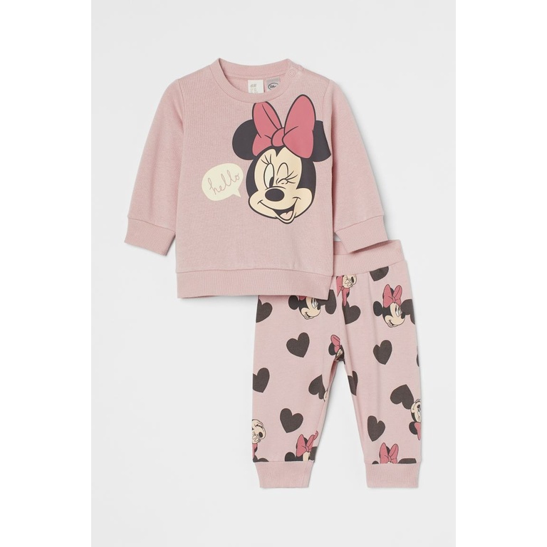 Set quần áo nỉ hồng minnie mickey 0930624006 HM H&M_hàng chính hãng authentic