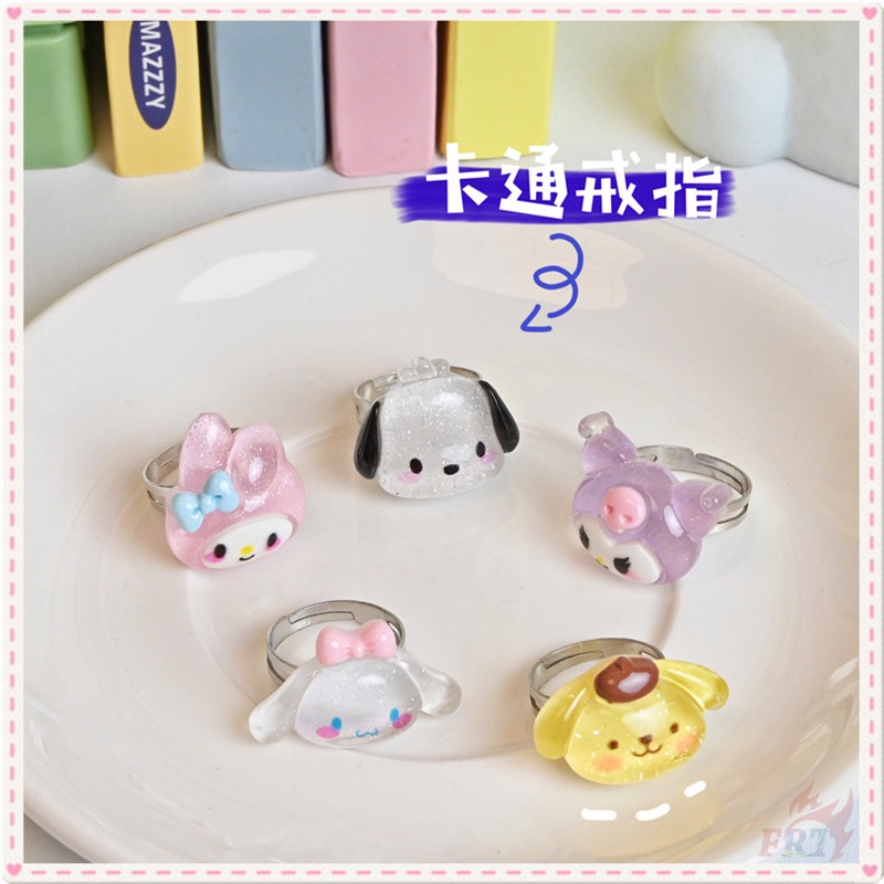 ☀ Cinnamoroll / Melody / Kuromi / Pochacco / Pom Pom Purin - Nhẫn Nhân Vật Hoạt Hình ☀ 1 Chiếc Nhẫn Hình Tròn Có Thể Điều Chỉnh Kích Thước Dành Cho Fan Ngọt Ngào