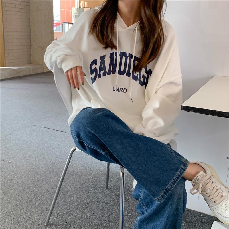 Áo Hoodie Dáng Rộng In Chữ Phong Cách Hàn Quốc Dễ Phối Đồ Cho Nữ