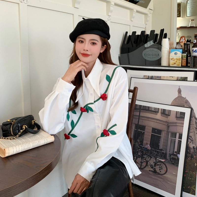 Áo sơ mi SUXI tay dài dáng rộng thiết kế đơn giản dễ phối đồ thời trang mùa thu cho nữ