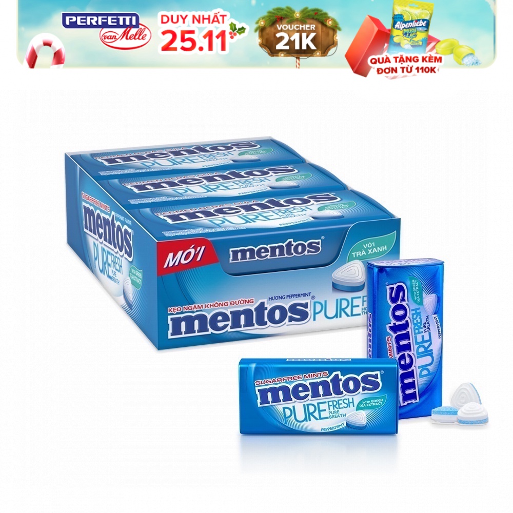 Kẹo ngậm không đường Mentos Pure Fresh hương bạc hà mạnh