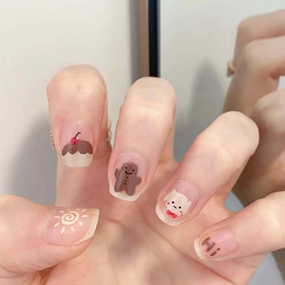 Bộ Móng Tay Giả Ngắn Họa Tiết Chú Chó Hoạt Hình Thời Trang Cho Nữ
