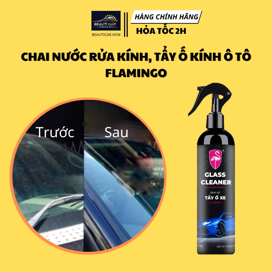 Nước rửa kính Ô tô, Chai tẩy Ố Kính Ô tô FLAMINGO-Tẩy Cặn Canxi- Làm Sạch Kính Xe Bị Ố Mốc,MờĐục- phủ nano