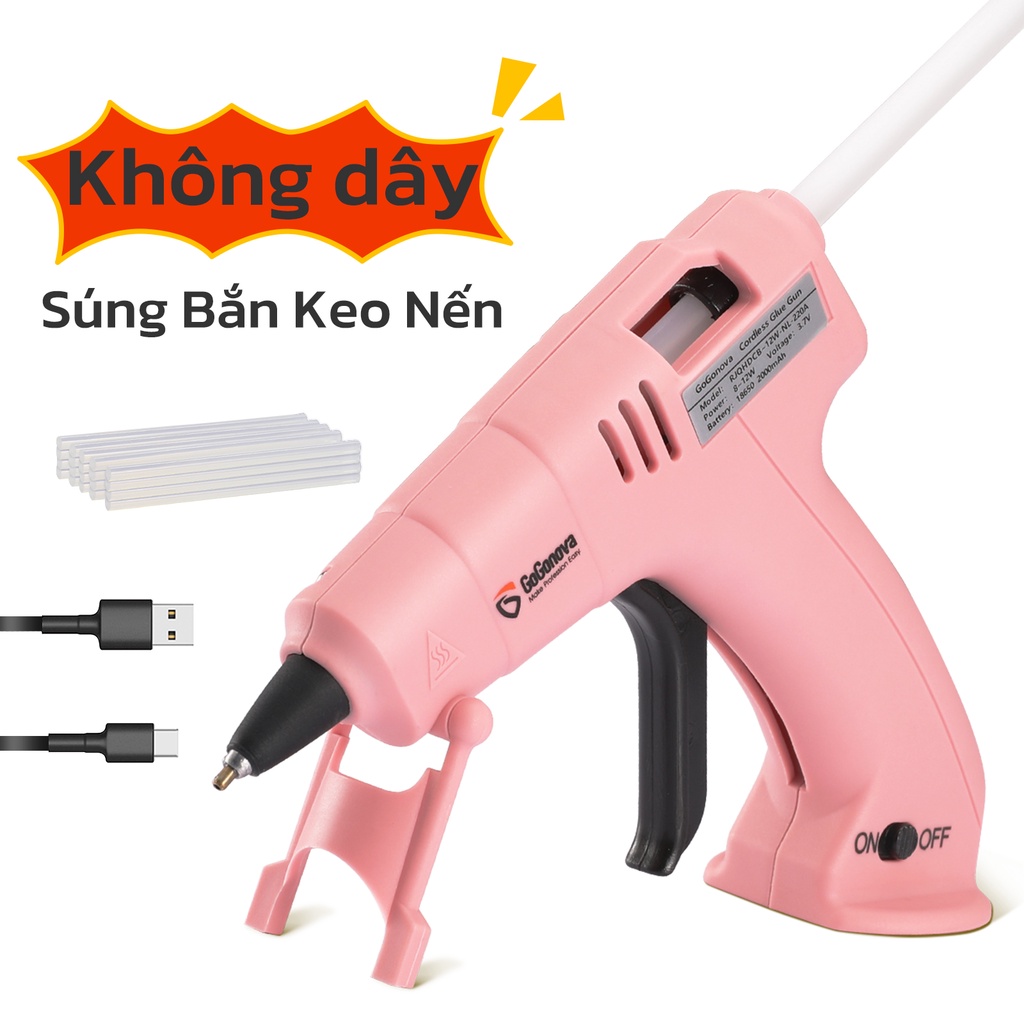 Súng Bắn Keo Nóng Chảy Không Dây 3.7Ah Tích Hợp Pin Kèm 20 Cây Keo Sạc USB Tiện Dụng Làm Đồ Gốm / Kính / Đồ Thủ Công