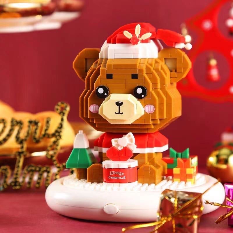 Đồ Chơi Lắp Ráp Xếp Hình Hộp Quà Tặng Giáng Sinh Có Đèn và Nhạc, Lật Đật Noel Wise Hawk