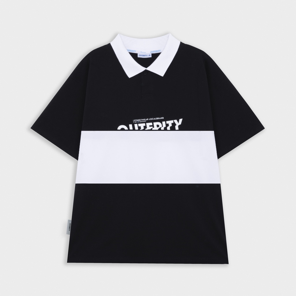 Áo polo nam nữ local brand unisex Outerity Cá Sấu Cross - Italics / Màu Trắng&Đen Localbrand Outerity