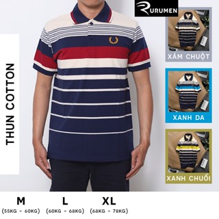 Áo Thun Nam Sọc Ngang Polo Cổ Bẻ Thêu Logo Bông Rayman RURUMEN Áo Phông Cotton Mát Lạnh VNXK - AS015