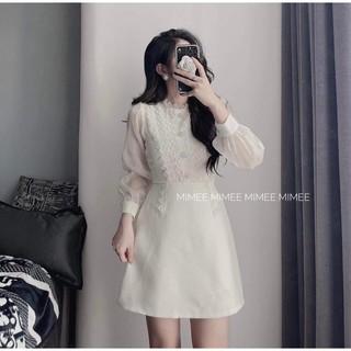Váy dạ phối viền ren phối tơ organza dài tay