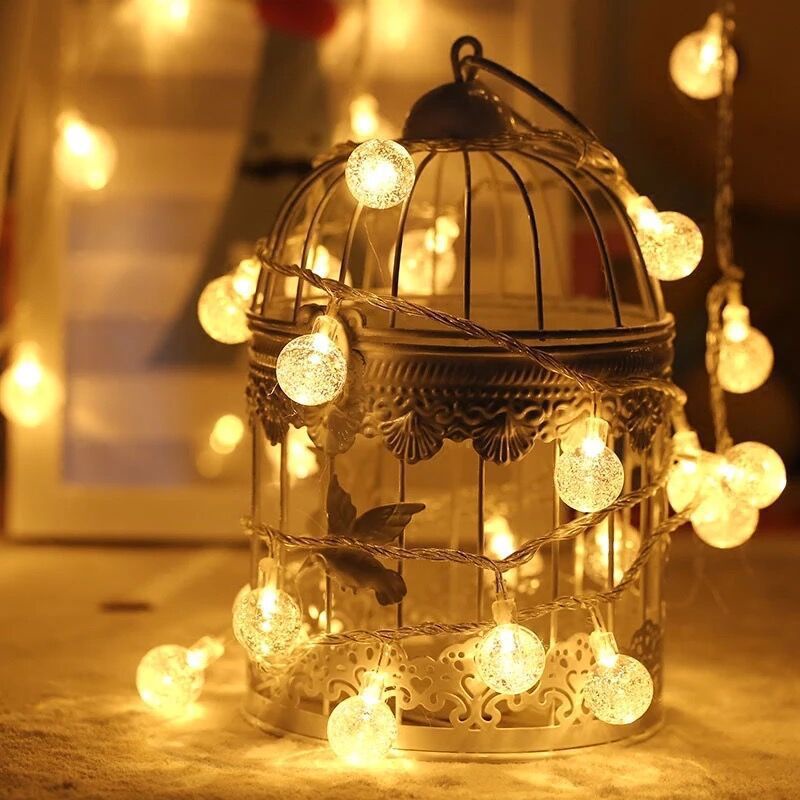 Dây đèn LED năng lượng mặt trời 12m 100 bóng tròn 2,5cm vàng ấm,8 chế độ sáng
